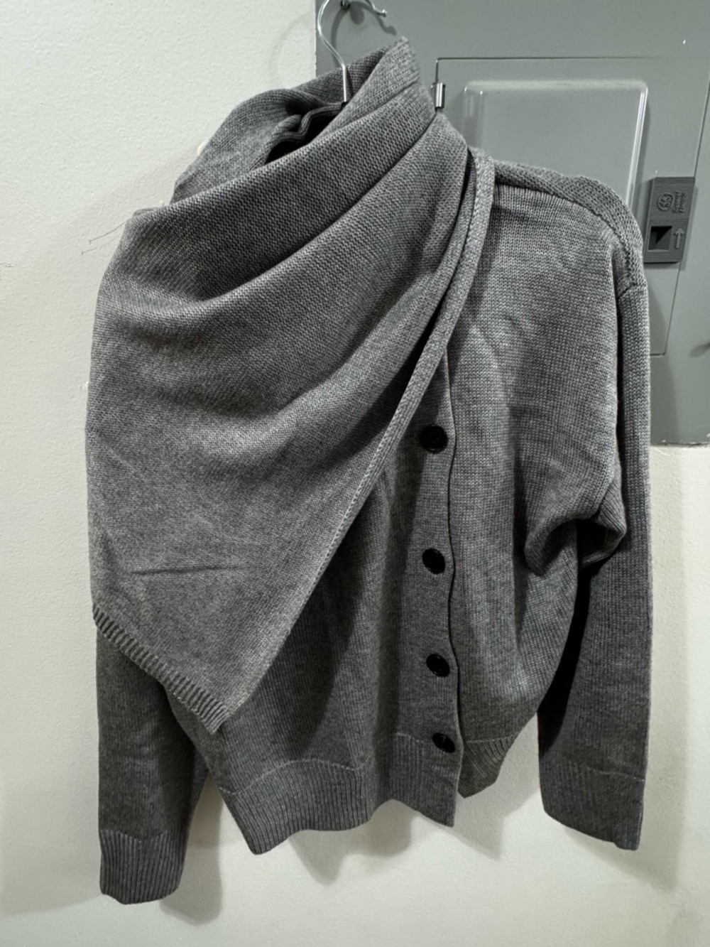 Pixie Market Gray Button-Trim Cowl Neck Sweater